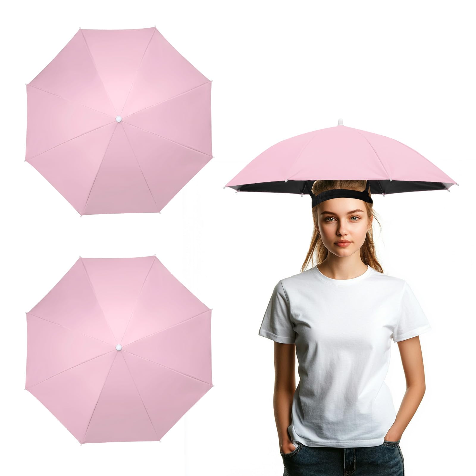 YELARXI Umbrella Hat, Fishing Hat Hands Free Waterproof Adjustable Sun Rain Cap Hat with Elastic Band Fit for Women Men Fishing Camping Gardening Beach Sunshade Outdoor(2 Pack, Pink)
