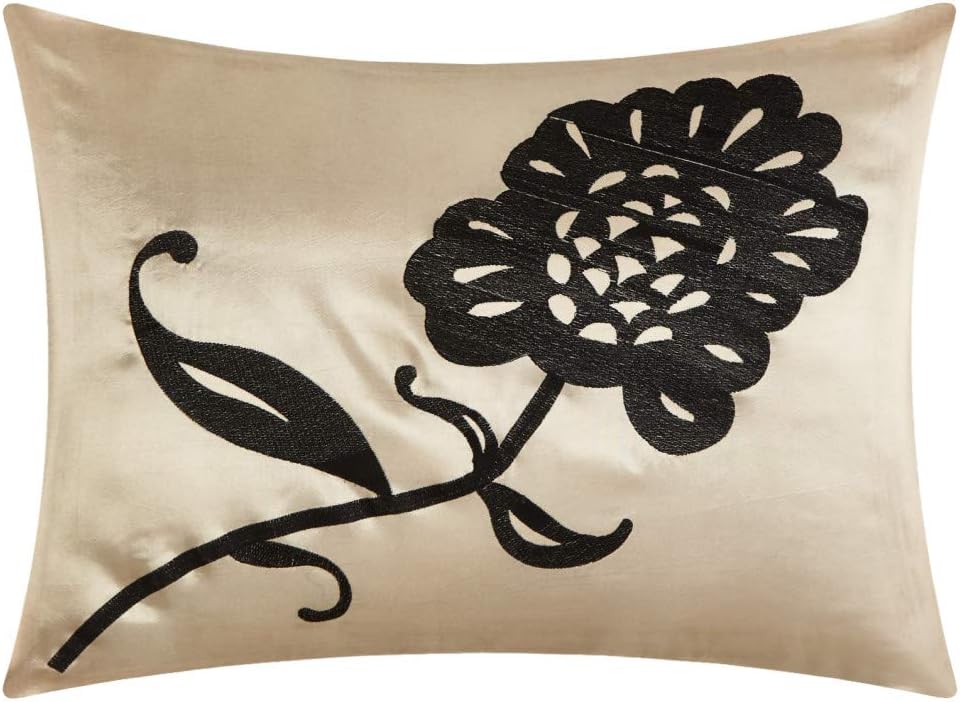 OTS 7 Piece Black Grey Gold Floral Motif Pattern Comforter Full Set, for Luxury Moder Bedrooms, Stylish High-Class Damask Flowers Stripe Design, French Country Style, Vibrant Bold Colors, for Unisex