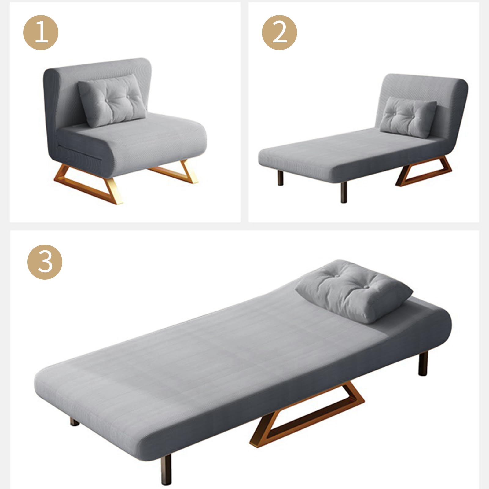 Fotel do spania z funkcją łóżka, sofa do spania z 5-stopniową regulacją oparcia, składana kanapa do salonu, sypialni, małego mieszkania (szary)