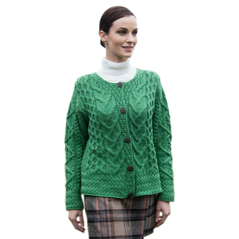 Womens Irish Wool Sweater Cardigan Style with Buttons Made in Ireland 100 Irish Wool Green