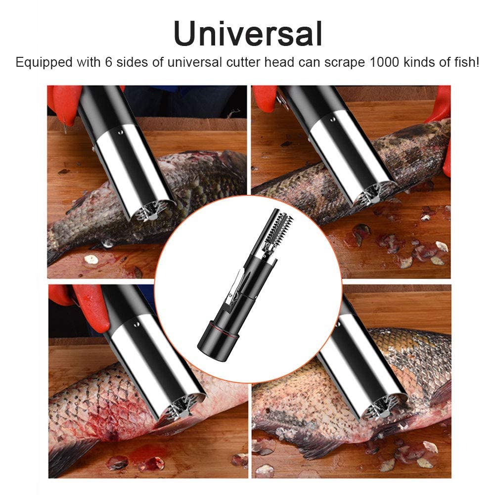 Set di scaler per pesci elettrico senza fili, potente scaler per pesci dinamico con batterie ricaricabili da 2000 mAh ， Rimuovi facilmente le squame di pesce senza confusione o disordine per chef e