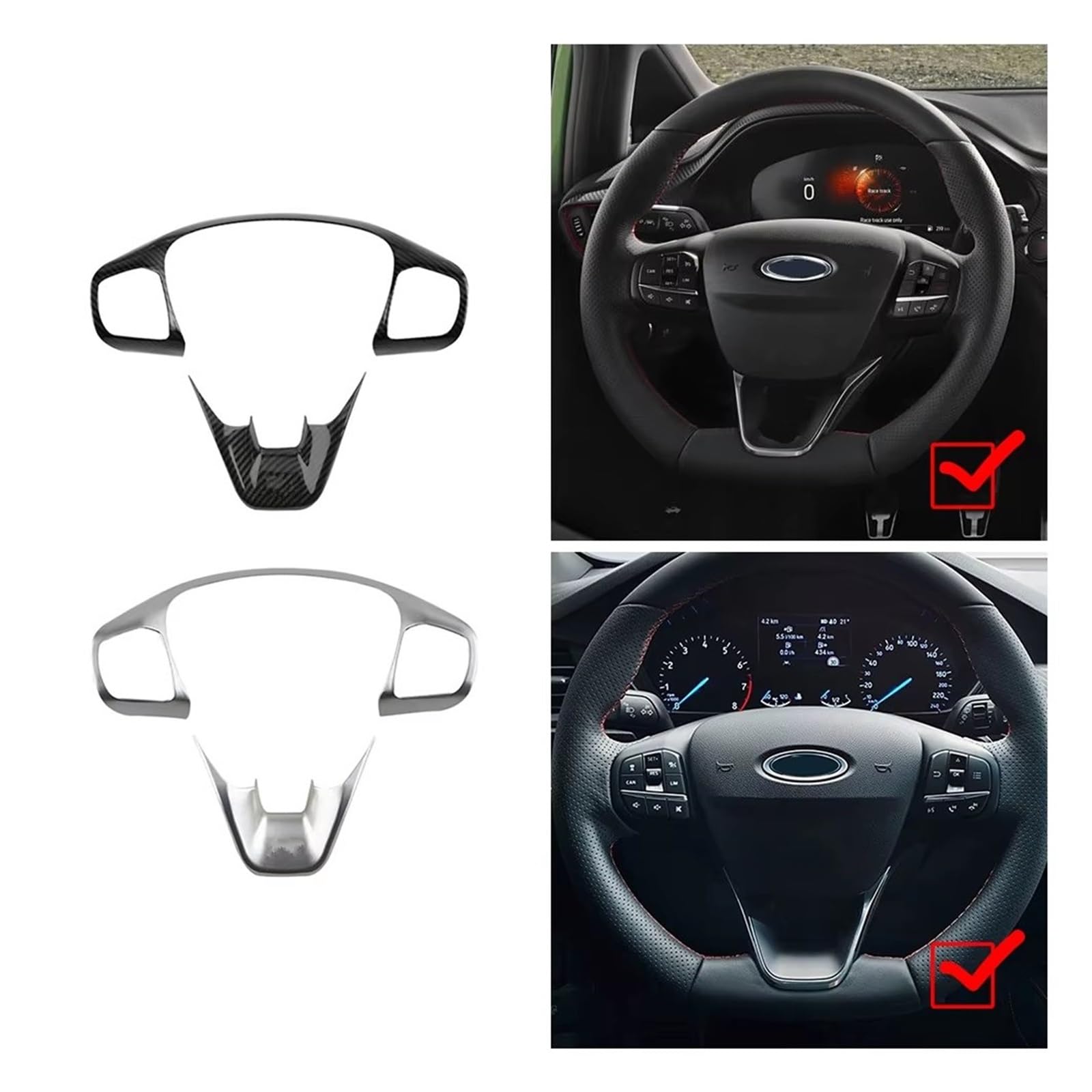 Interno Accessori Volante Pannello Copertura per Ford per Fiesta MK8 2017-2021 per Focus MK4 2019-2023 ABS Auto Pulsante Controllo Telaio Trim Adesivo Decorativi(Carbon Fiber Black)