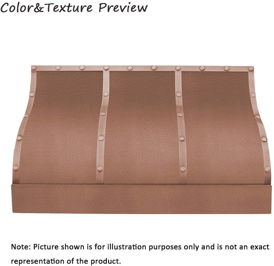 SINDA Wall Mount Classic Handmade Copper Range Hood with Powerful Range Hood Inserts, LED light, Exhaust Fan, Stainless Filter, 36"W x 24"H, Beehive Hammered-Natural Copper, H5LTRBNW3624