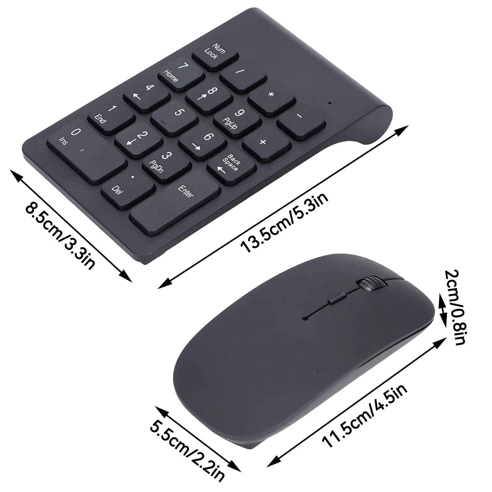 Agatige Combo Clavier Numérique Et Souris sans Film, 2,4 GHz 18 Touches Clavier Mini USB Pavé Numérique Plug and Play Souris Pavé pour Ordinateur Portable, PC, Bureau