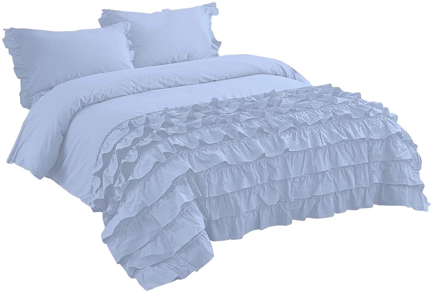 Bedding Begs 400 Thread Count 1 Piece Half-Ruffle Rajai/Duvet Cover with Zipper Closure and 2 Piece Pillow Cover - 3PC Set - 100% Egyptian Cotton, Soft, Cool & Comfy-Light Blue Solid,Single Size.
