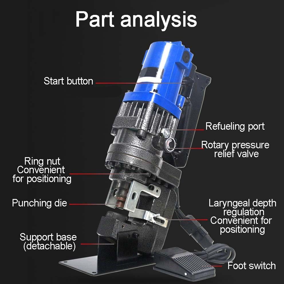 Hydraulic Punching Machine, 13Ton Iron/Steel Punch Tool with 5 Dies (6.5-20.5mm) for Angle Iron (4#-6.3#), 1300W Copper Motor & Foot Pedal