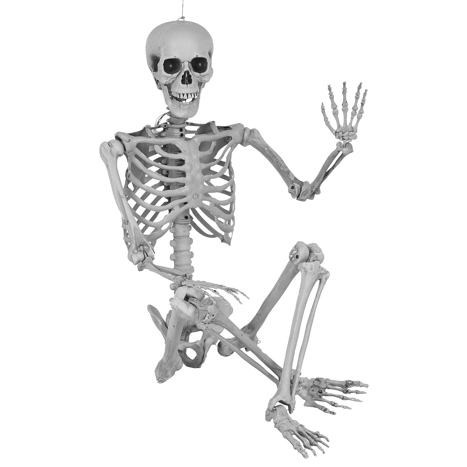 Szkielet naturalnej wielkości na Halloween, 2024, możliwy szkielet całego ciała, wiszący szkielet, dekoracja na Halloween z 7 ruchomymi przegubami, sufit, rekwizyty na Halloween, upiorna dekoracja
