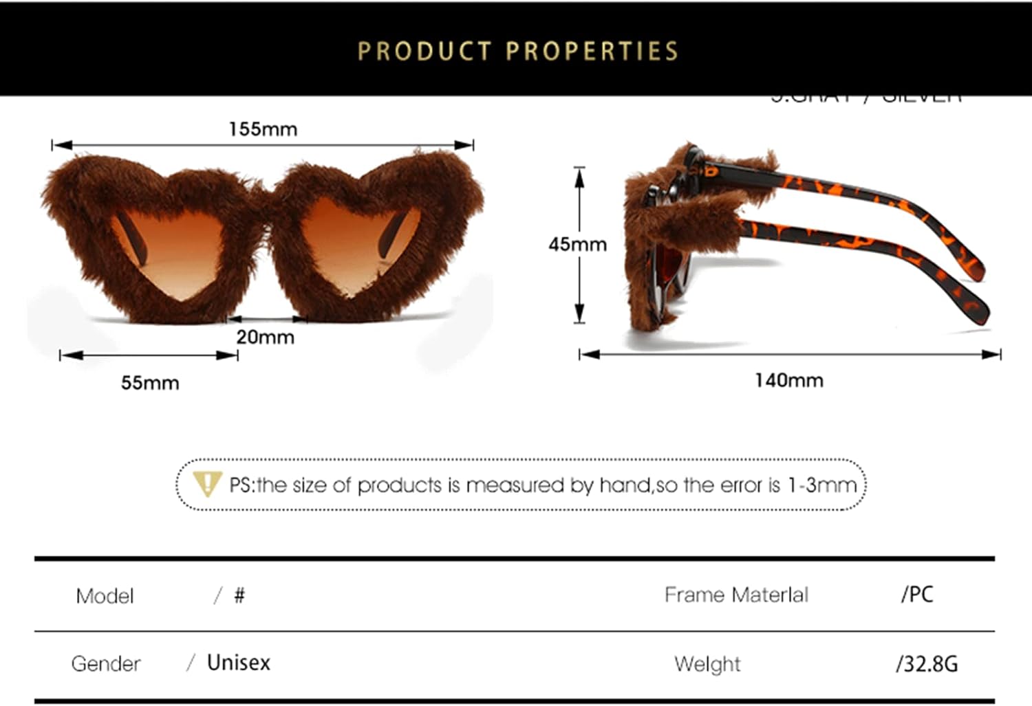 YAMEIZE Women Plush Heart Shape Sunglasses Punk Velvet Fuzzy UV400 Protection Cat Eye Glasses for Women Men Cosplay Party - Image 2