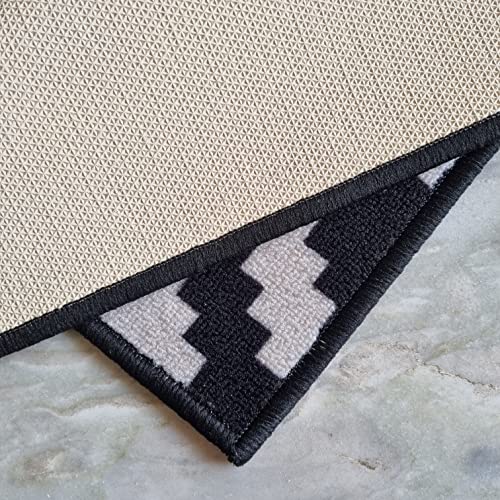 Image of Matz&More Pattern Jacquard Rug | 100x150 CM | Black Offwhite | Soft Nylon Loop Pile with Anti-Slip Gel Backing | Living Room, Bedroom & Office Floor Carpet