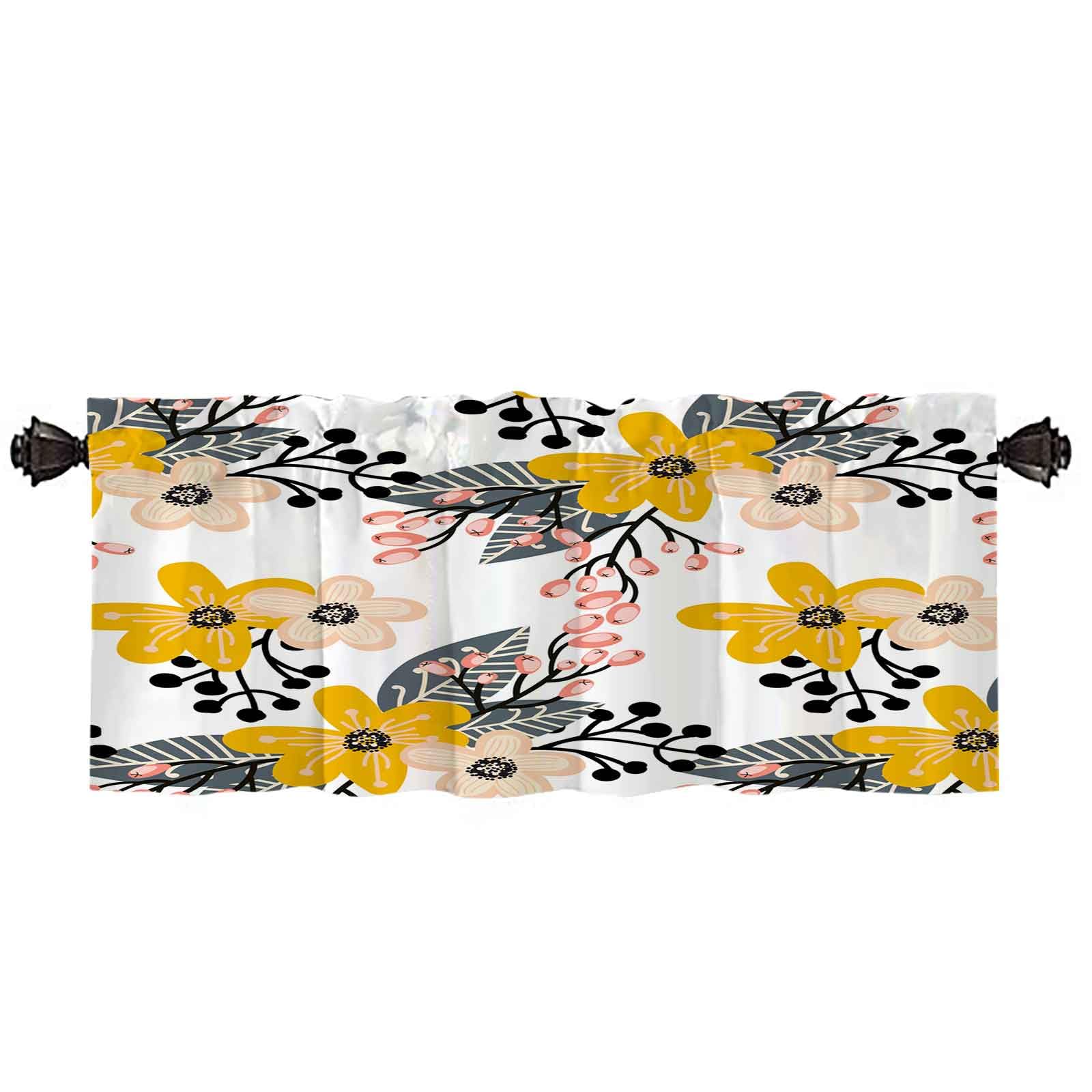 Valances for Windows 1 Pack 52" W X 18" L Window Kitchen Curtains Lpattern Bright Colorful Flowers Plants Branches Bathroom Cafe Laundry Basement Curtain Valance Curtains for Living Room