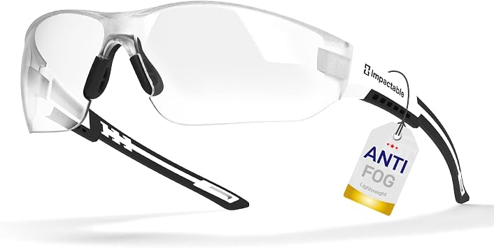 Pickleball Safety Glasses Women Men, Eye Protection, Slim White | ANSI Z87.1, Anti-Fog & Scratch Resistant Goggles for Work, Racquetball, Squash