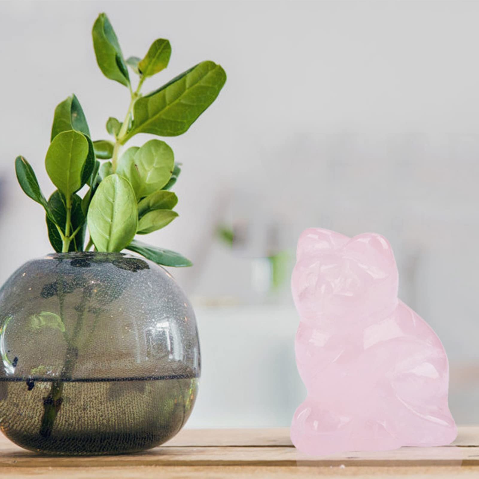 Rose Quartz Carved Kitten Shaped Decor Crystal Healing Stone Home Office Gemstone Decoration,1.4 x 1 x 0.6inch - Image 2