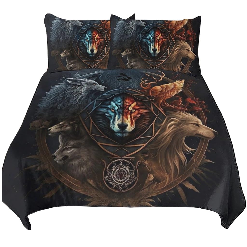 Parure de lit loup viking 3D Fenrir pour chambre mythologique nordique