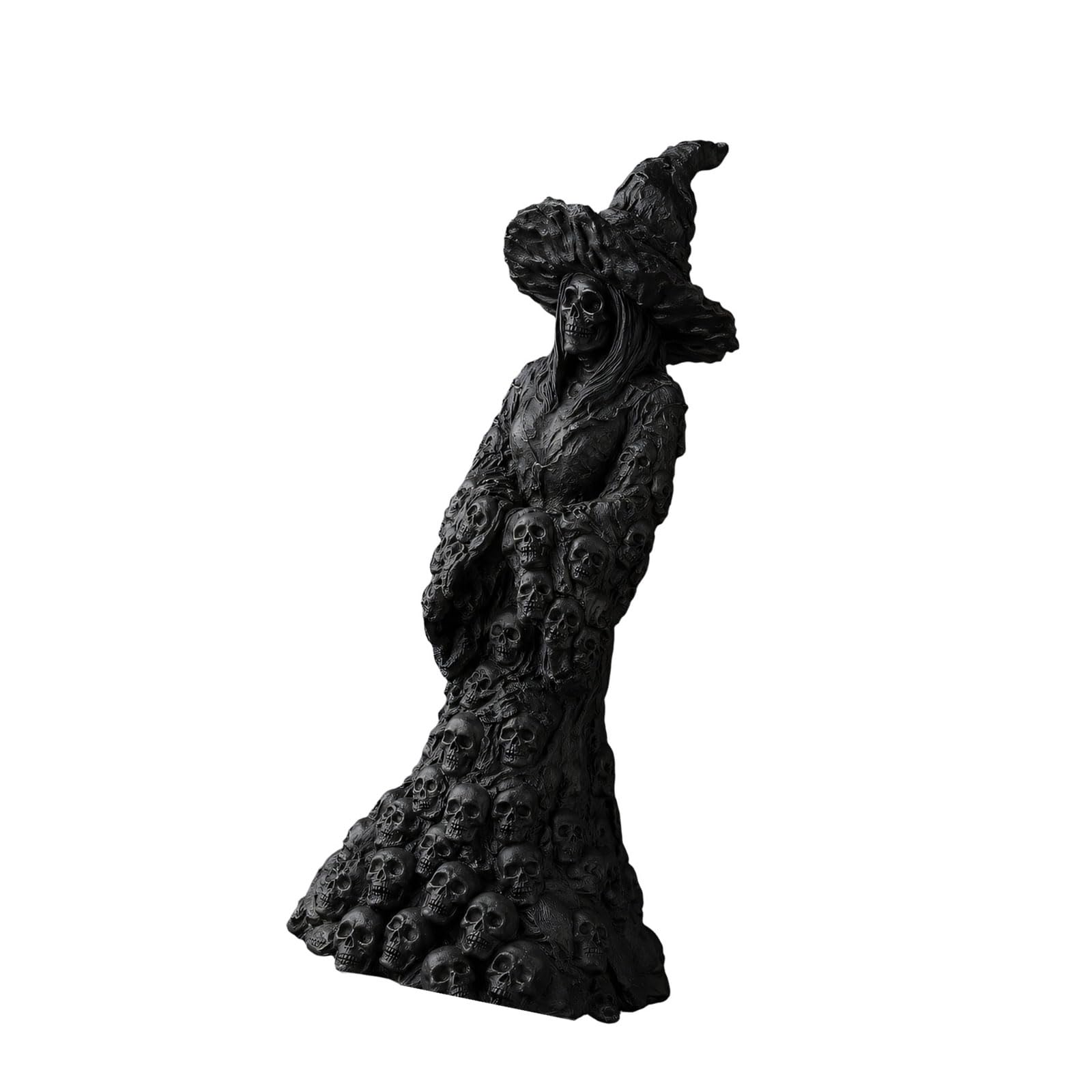 Xanorrg Black Halloween Mantel Decor Statue, Resin Witch Skeleton Figurine For Shelf Tabletop Display, Gothic Seasonal Accent Witch Skeleton Figurine Gothic Halloween Decor Resin Skull Statue Tabletop Mantel Shelf
