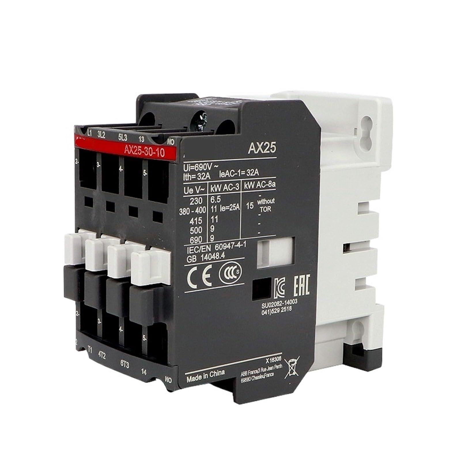 Contacteurs tripolaires AX25 25A pour résoudre les pannes de commande moteur 50HZ 60HZ