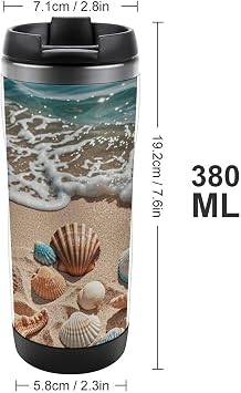 Travel Mug Sea Beach Seashells Starfish Blue Coffee Cup Reusable Insulated Tumbler with Lid Travel Coffee Mug Stainless Steel Insulated Coffee Tumbler for Coffee Tea And Drinks