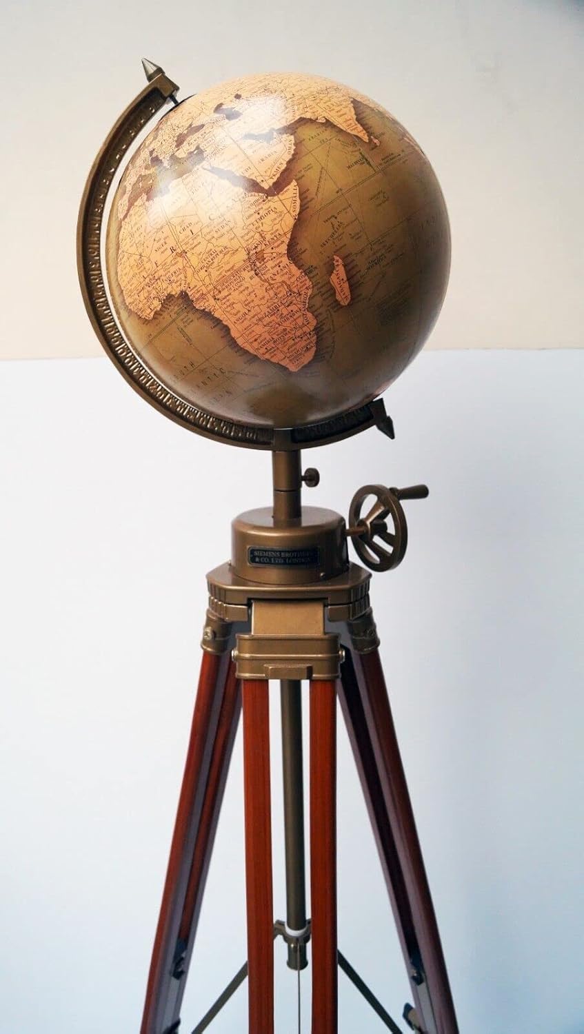 12" World Glob Map Vintage Style with Wooden Tripod Stand Decor Earth Ocean Gift
