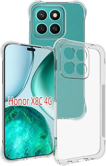 USTIYA Case for Honor X8C 4G Clear TPU Four Corners Military-Grade Protection Cover Transparent Soft funda