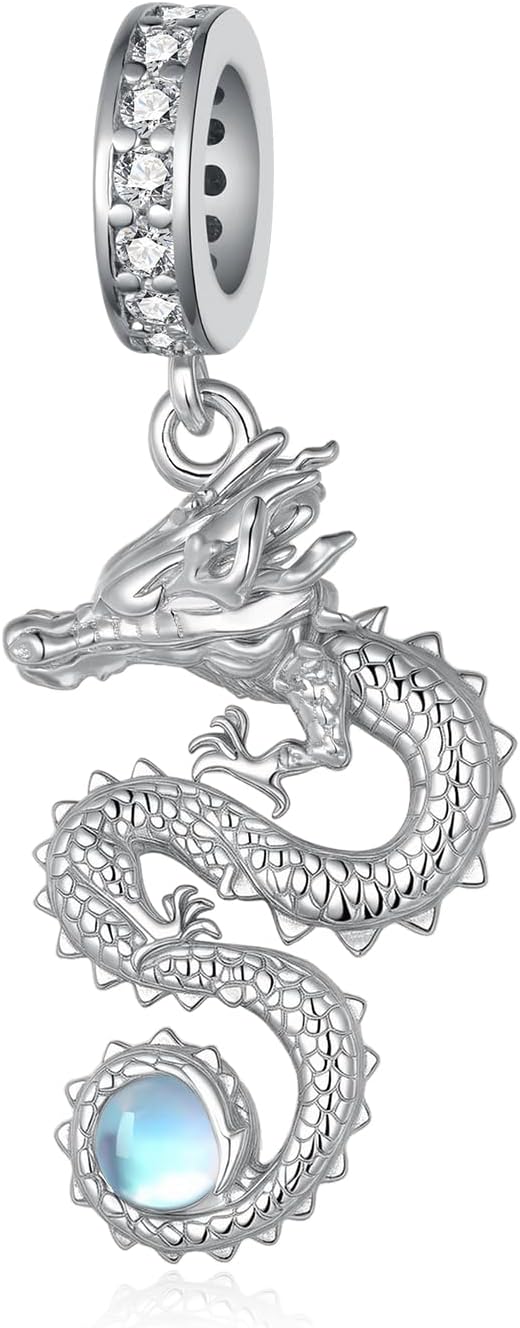 Dragon Charms 925 Sterling Silver Moonstone Chinese Dragon Charms for Bracelets Jewelry Gifts for Women