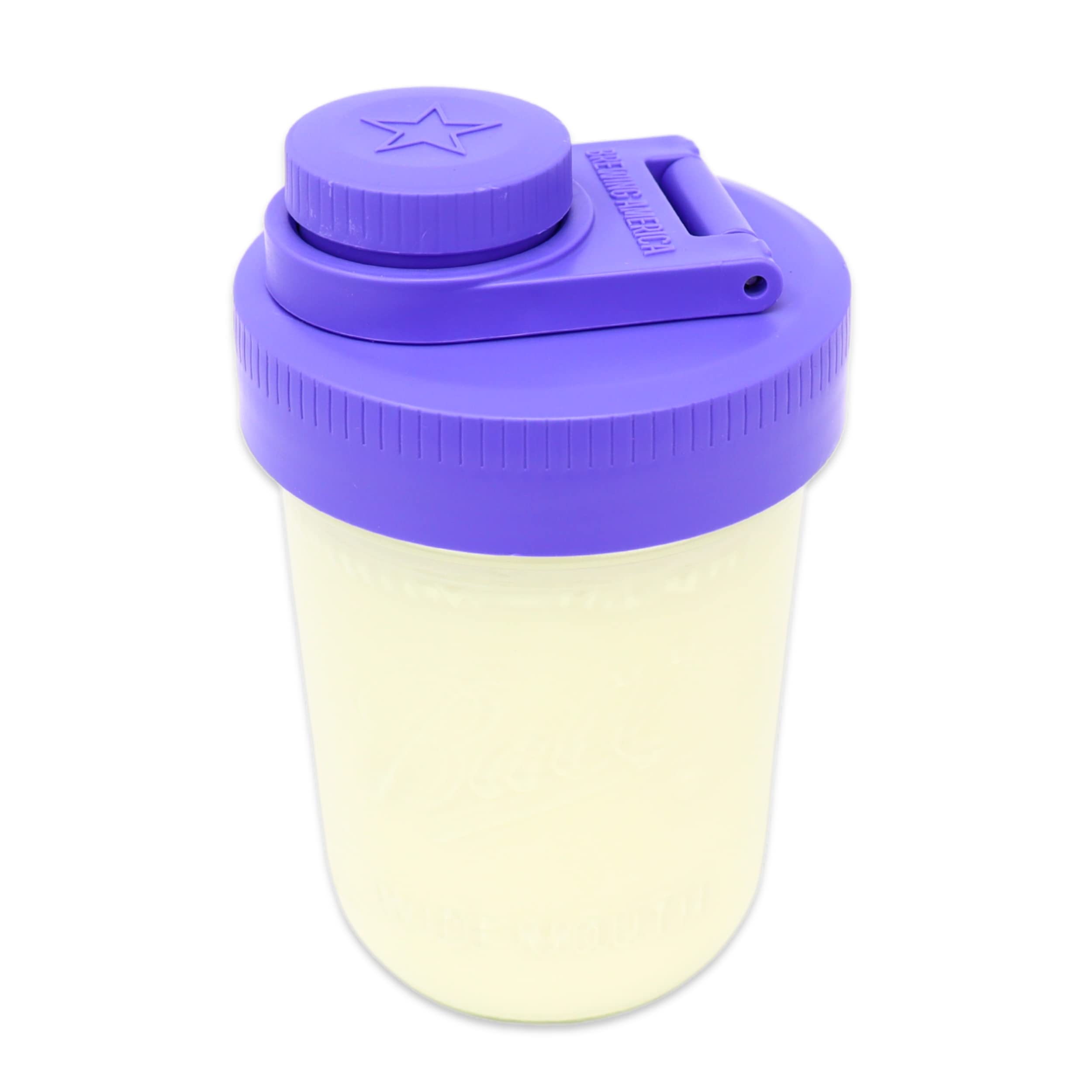 Brewing America Creamer Jar with Pouring Lid, 1 Pint (16 oz) with Blue Wide Mouth Ball Mason Jar Pour Lid, for Milk, Sugar, and Cream, 1-Pack (Violet Purple)