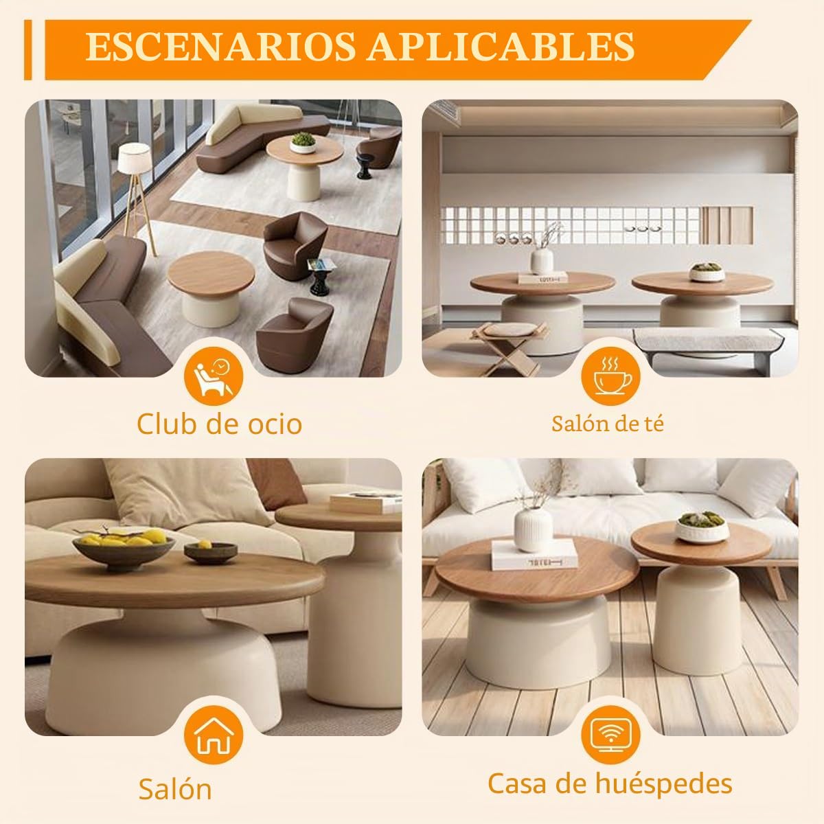 Moderna Redonda Mesa De Centro, Mesa Nido Juego De 2, Mesita Auxiliar con Tablero de Madera Maciza, Mesas Centro para Salón Dormitorio Oficina, Fácil De Montar