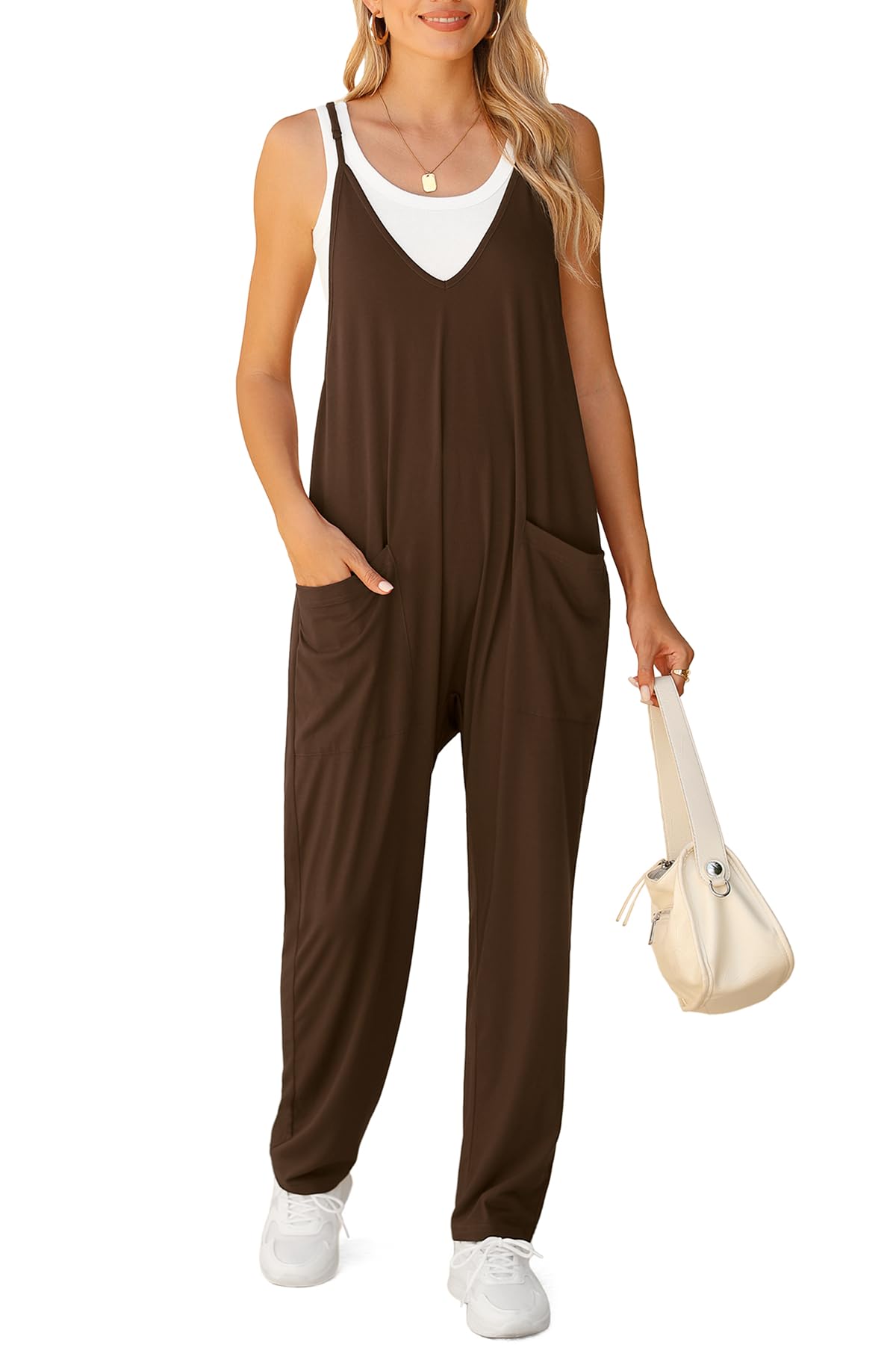 BEIGAI Salopette da donna, pantaloni da lavoro, estivi, senza maniche, con scollo a V, spalline e grandi tasche, elegante, comodo, casual, per il tempo libero