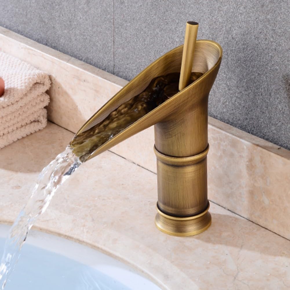 ZYCHSJXA Vintage Waterfall Bathroom Faucet with All Copper Construction Hot and Cold Mixer Tap for Sink
