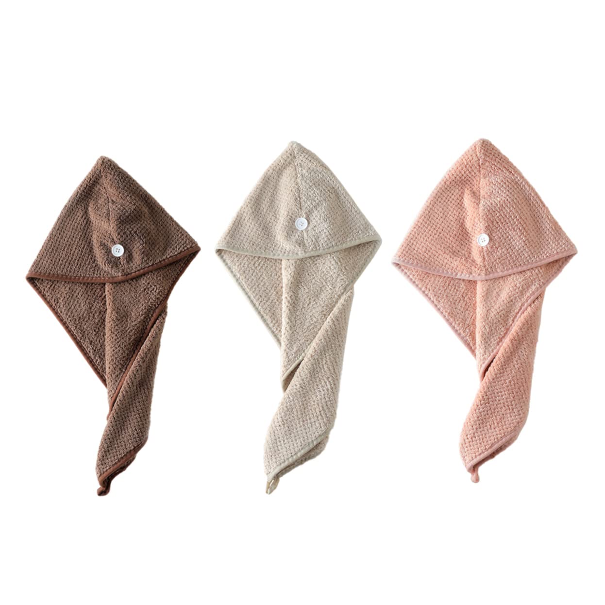 Outanaya 3pcs Fast Dry Hair Cap Coral Microfiber Hair Drying Towel for Quick Absorption and Lightweight Travel Use for Home and Bathing