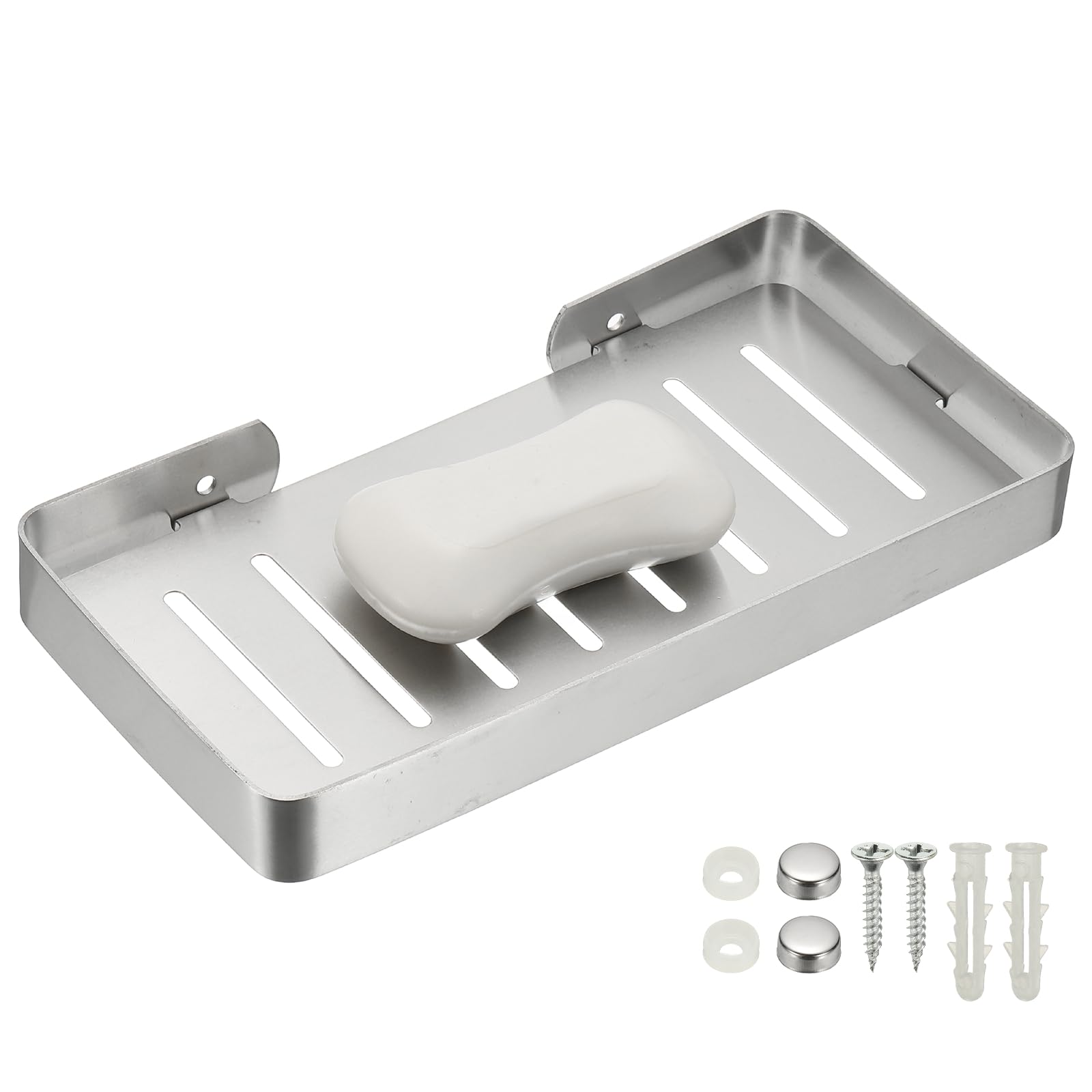sourcing map Stainless Steel Soap Dish, 23.2 x 11.7cm Wall Mounted Bar Soap Holder Shower Sponge Holder for Bathroom, Kitchen(Brushed Silver)