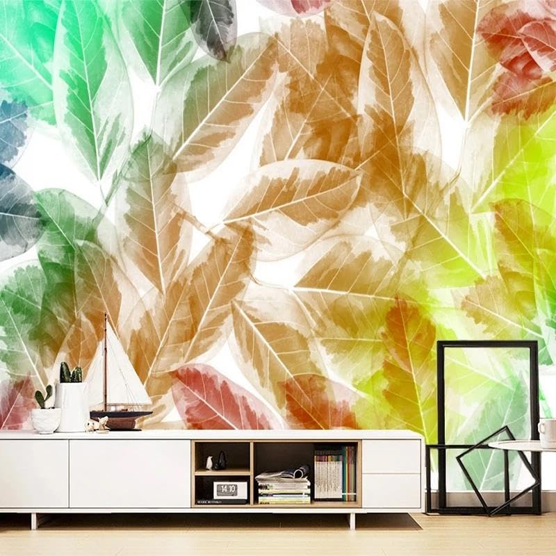 Papier peint panoramique 3D feuille colorée ILIYA en intissé pour salon