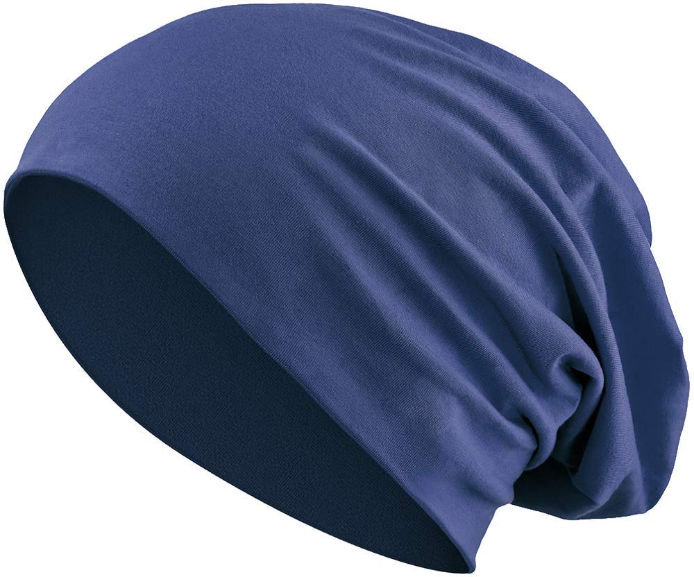 Jersey Cotton Elastic Long Slouch Beanie Unisex Hat Heather in 35 Assorted Colours (3) (Dark Blue)