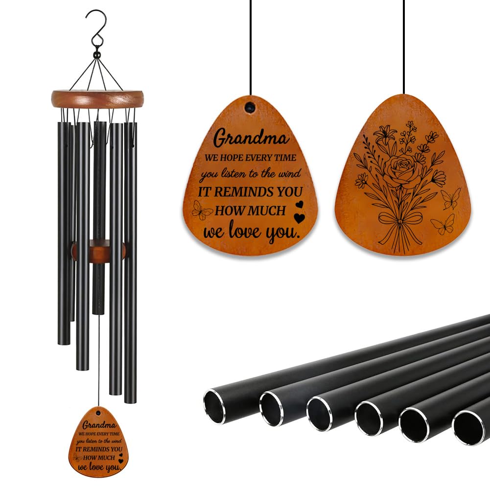 INFUNLY Metal Wind Chimes Music Wind Chimes for Grandmother Gift 11.8x6.3" Windchimes with Bell Butterfly Windchimes with Gratitude Text Memorial Wind Bell Gift for Grandma Birthday Thanksgiving Decor