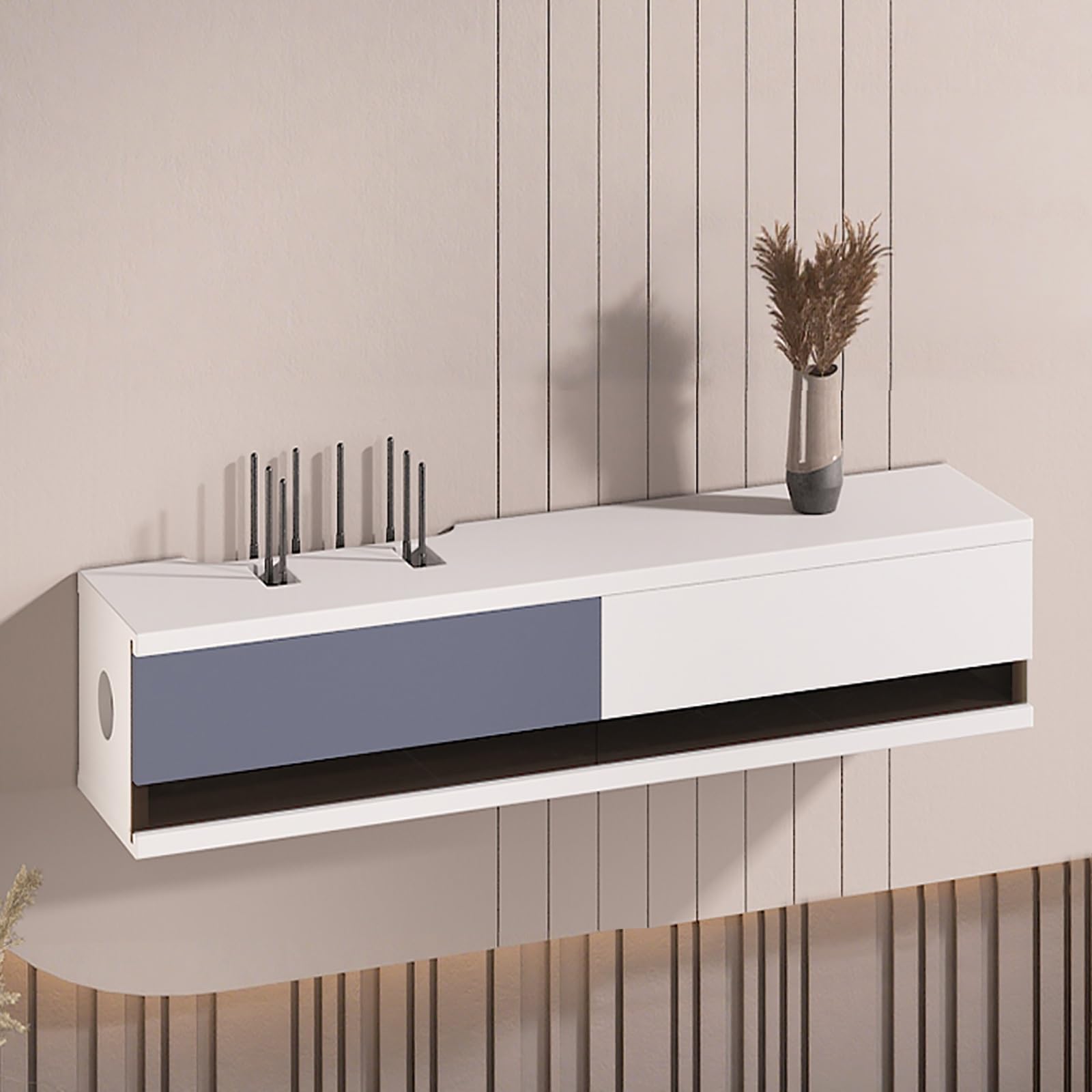 Wandmontierter WLAN-Router-Verstecker, Konsolenregal mit Tür, Kabel-Organizer, keine Montage erforderlich, perfekt für Zuhause und Büro