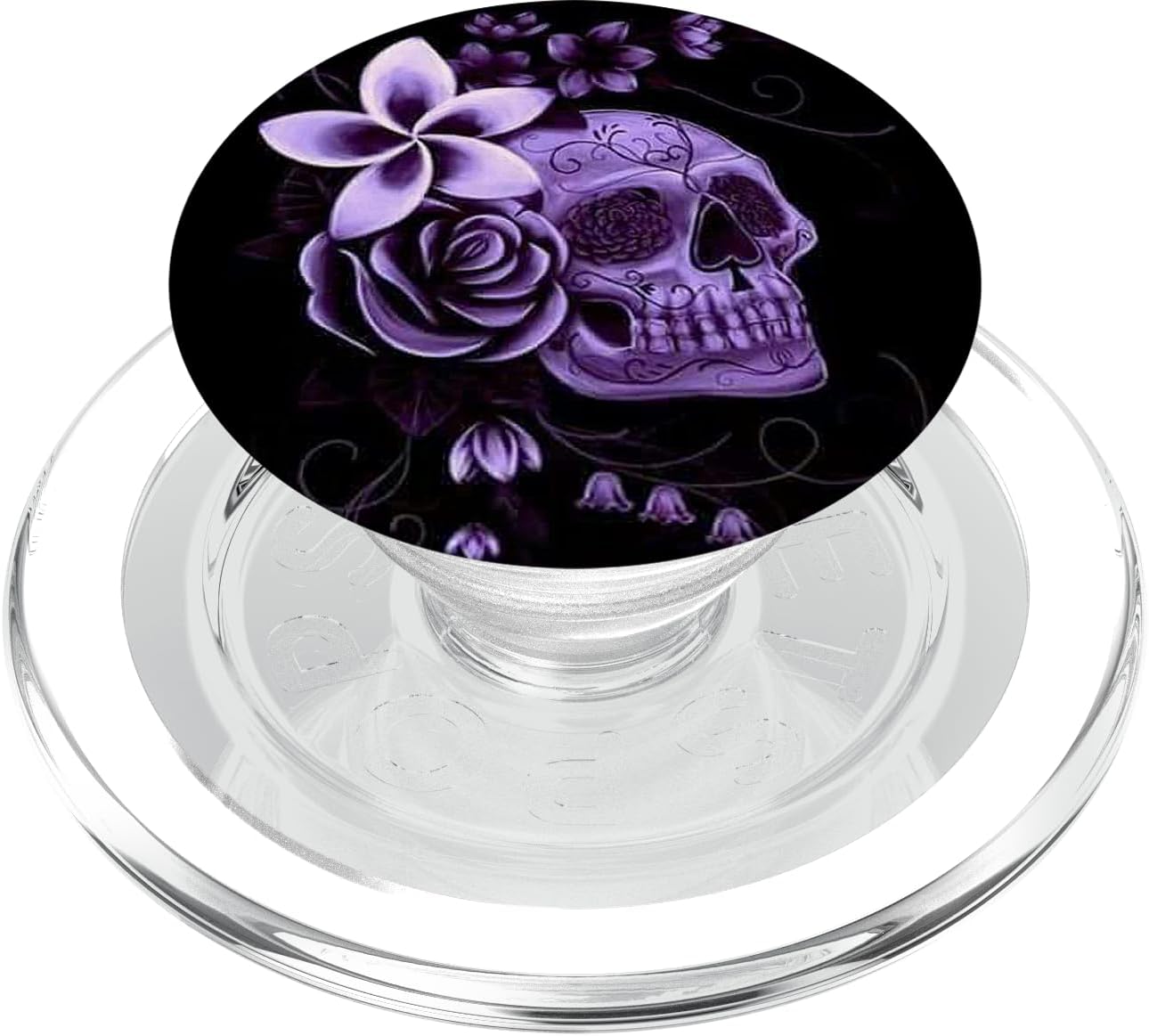 Purple Skull Black Floral Flowers Skulls Skeletons Bones PopSockets Grip and Stand for Phones and Tablets PopSockets PopGrip for MagSafe