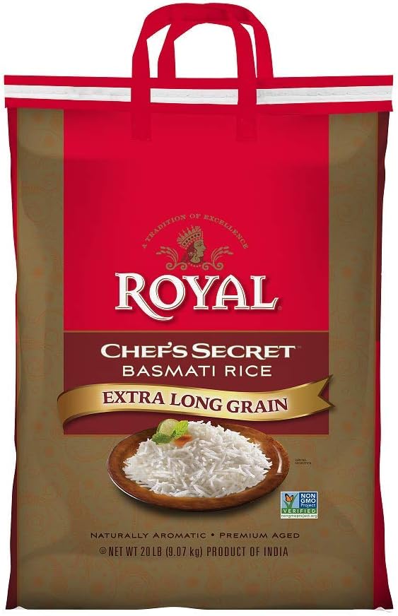 Royal Chef's Secret Basmati Rice - Premium Extra Long Grain White Rice, 20 lb Bag