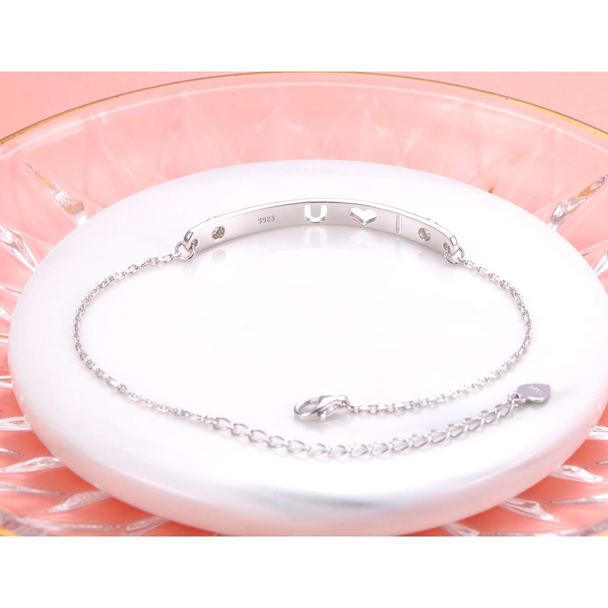 Regalos para el día de la madre, plata de ley 925, pulseras inspiradoras con mensaje "I Love You More/3000 para mujeres, niñas, adolescentes, familia, amor, brazalete, joyería ajustable de 7 + 2