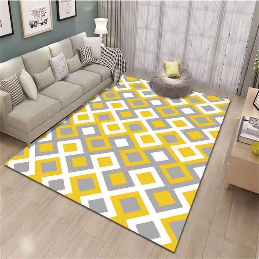 Tapis moelleux lignes géométriques gris jaune grand tapis de salon 200x300