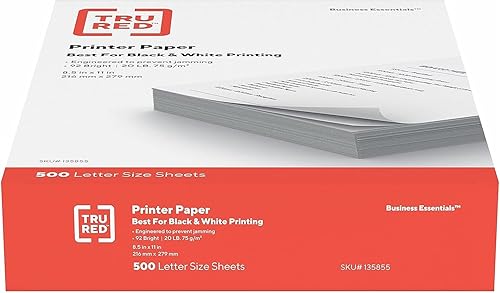 Vista 52 de Staples TRU RED Papel de copia, 8.5" x 11", brillo 92, papel de impresora de acabado liso, 20 libras, 500 hojas/resma, 3 resmas/cartón, blanco