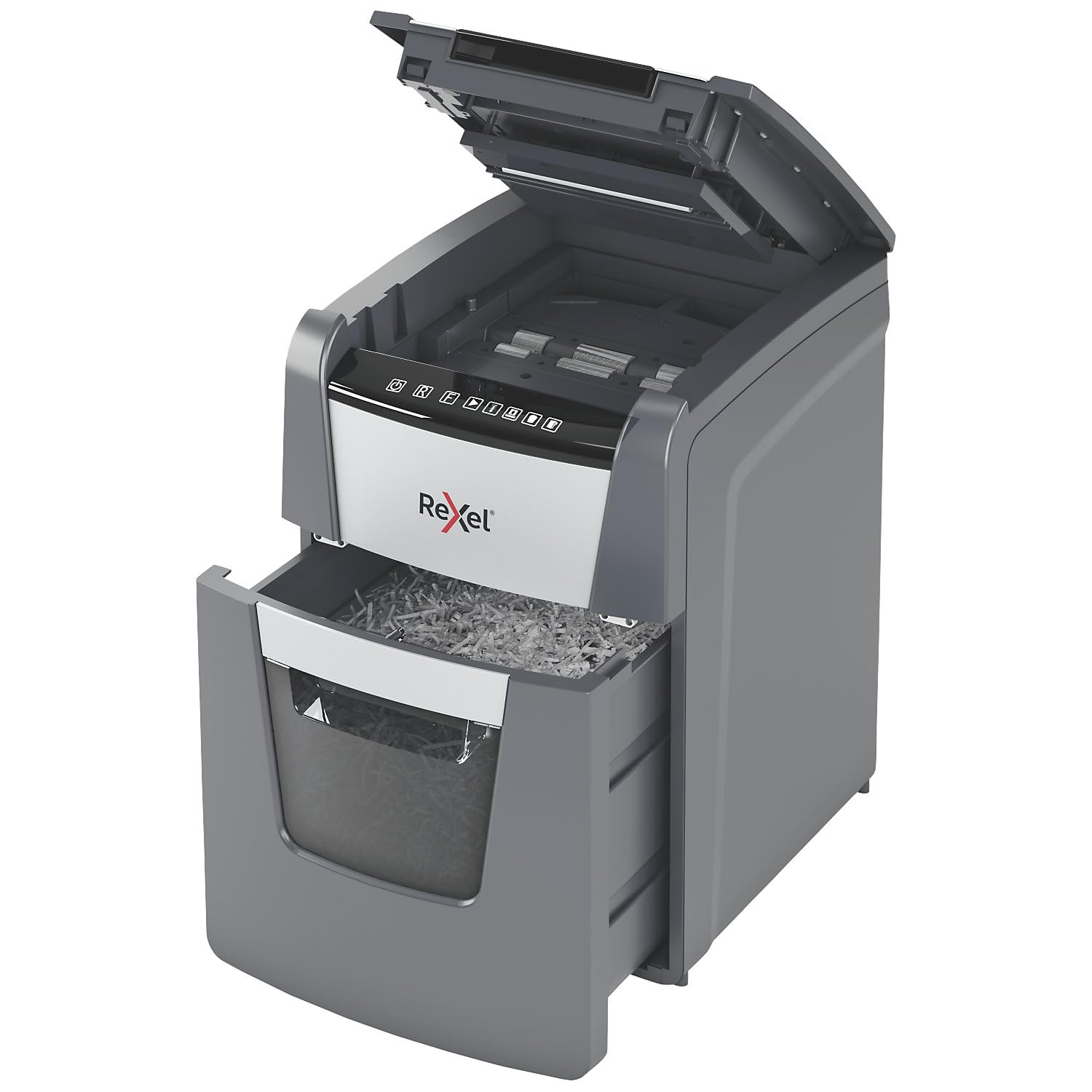 Rexel Optimum AutoFeed+ 90X 2020090XCH - Destructora automática CH, 90 hojas, nivel de seguridad P4, corte de partículas, para casa y oficina en casa, contenedor de basura de 34 litros, con enchufe