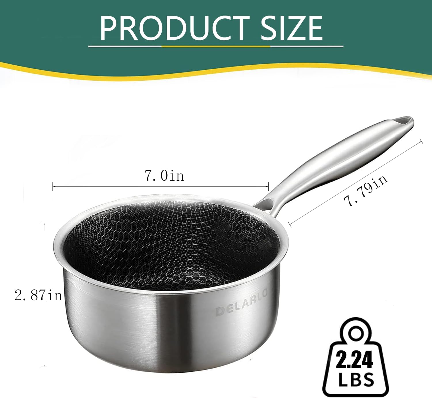 Hybrid stainless steel saucepan 1.5-2.5QT