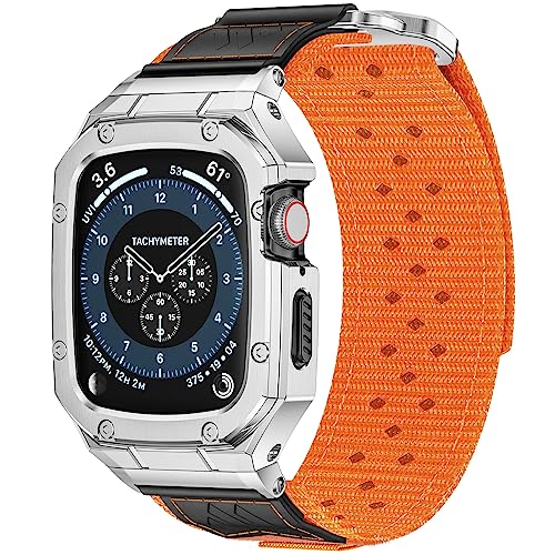 Image of BAITEYOU Band with Case Compatible with Apple Watch Band Series 9 8 7 (41mm) 6 5 4 SE 3 2 1 (40mm 38mm), Nylon Strap with Stainless Steel Metal Rugged Case Cover for iwatch Bands for Men