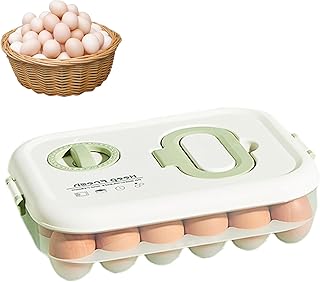 HECHKJ Rangement Oeuf Frigo, Porte Oeuf avec Minuterie, Portable 24 Compartiments Boite à Oeufs, Boite a Oeufs en Plastique avec Couvercle, pour Réfrigérateur Cuisine, Placard, Table à Manger