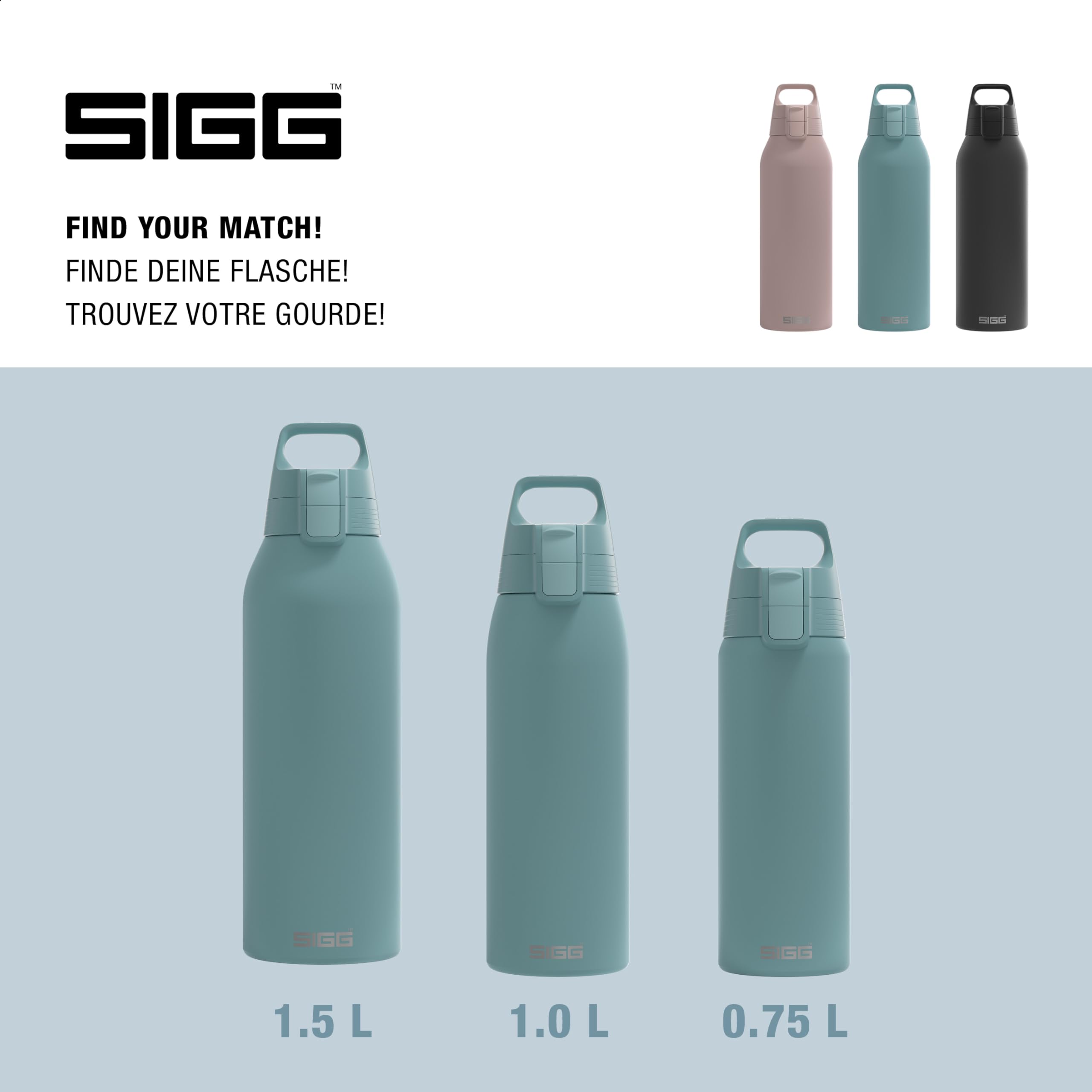 SIGG - Butelka do picia ze stali nierdzewnej – Shield ONE Morning Blue – nadaje się do napojów gazowanych – szczelna – lekka jak piórko – nie zawiera BPA – do użytku na zewnątrz i fitnessu – 1,5 l