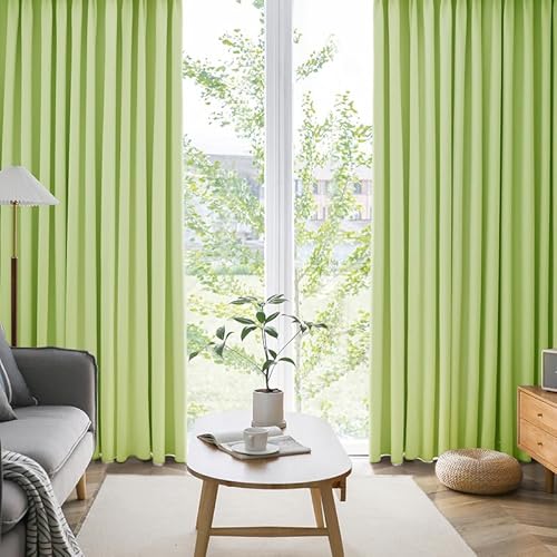 AIFY カーテン 2枚セット 99.9%以上遮光 小窓 ドレープカーテン UVカット 形態記憶加工済み 断熱 節電対策 昼夜目隠し 保温 おしゃれ 洗える 洗濯機対応 (カーテン2枚) 幅100cm×丈150cm ライトグリーン