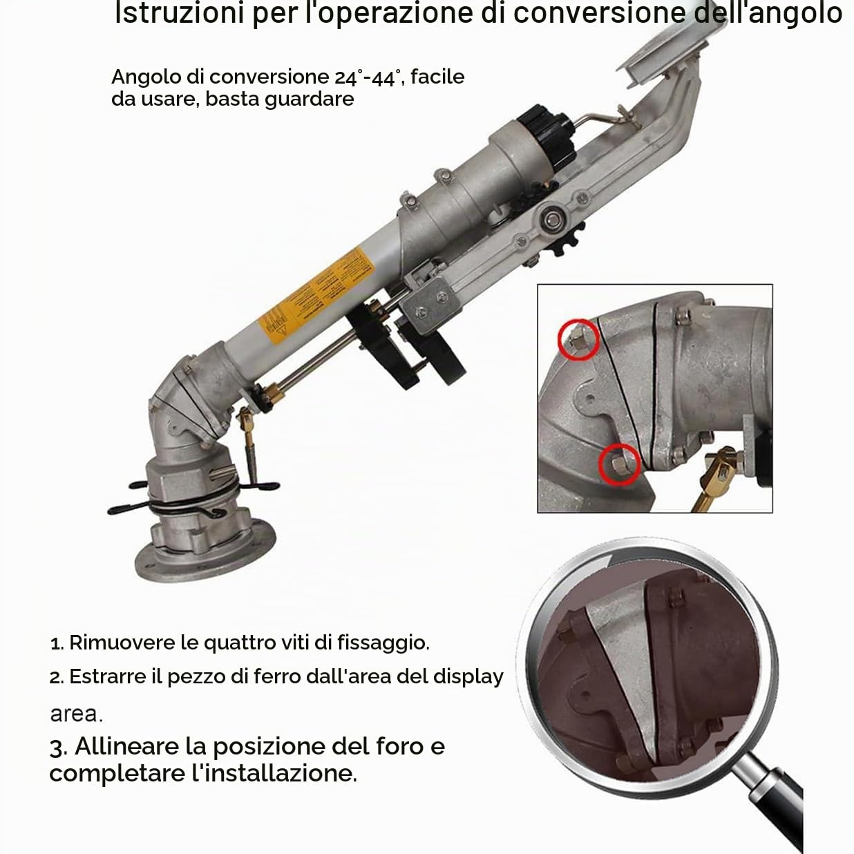 Irrigatore per Irrigazione Agricola con Set di Ugelli di Ricambio, Pistola a Spruzzo per Irrigatore per Prato Agricolo in Metallo, Rotazione Automatica a 360°, per Irrigare Prato E Giardino