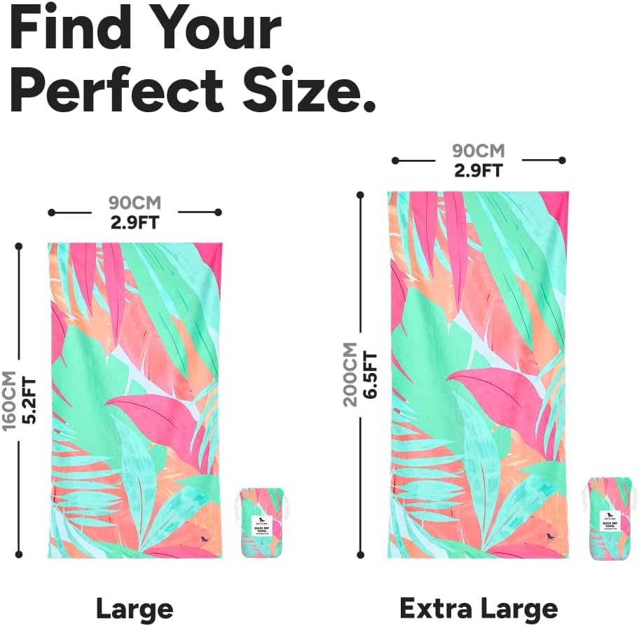 Dock & Bay Beach Towel - Quick Dry, Sand Free - Compact, Lightweight - 100% Recycled - Includes Bag - Hot Tropics - Extra Large (200x90cm, 78x35)