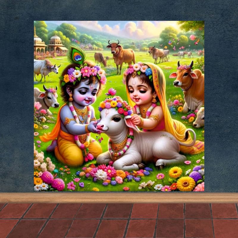 Image of British Terminal Cute little Bal Gopal Baby God Krishna| Kanha Ji | Laddu Lord Makhan Chor Painting Religious Poster for Pregnant Women for wall (matt thin vinyl,sticker,multicolor,unframed)| bj437
