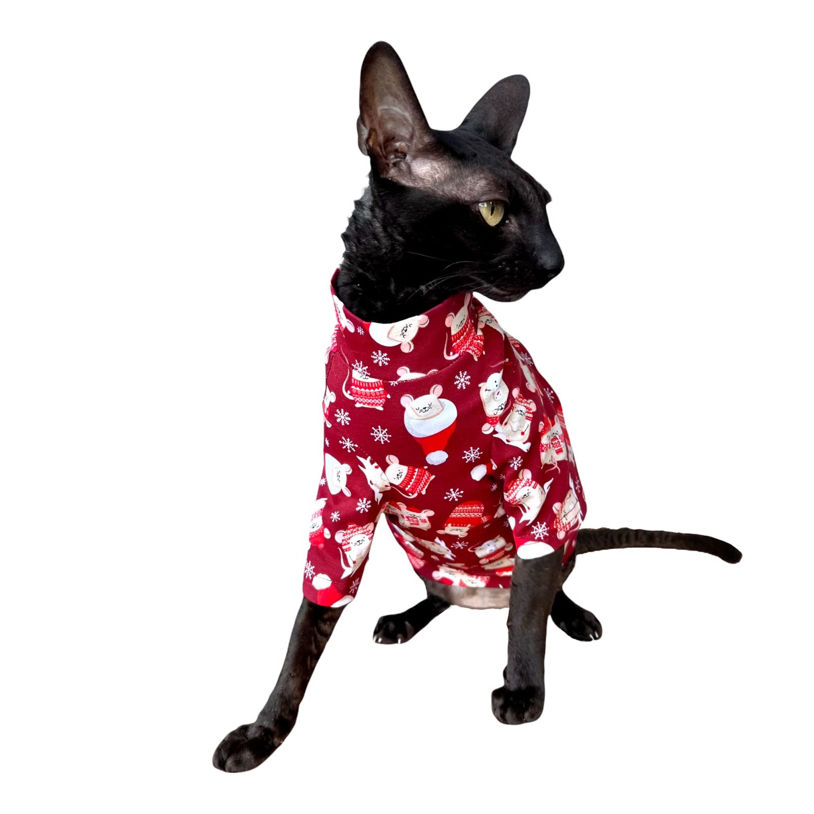 T-shirt manches longues pour chat motif souris de Noël taille XL aux finitions soignées pour l'hiver