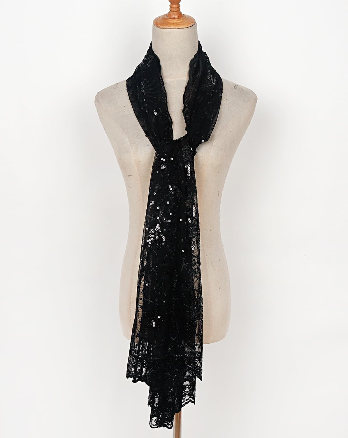 L'VOW Women's Glittering 1920s Scarf Mesh Sequin Wedding Cape Fringed Evening Shawl Wrap - Image 7