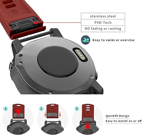 Miniatura 5 de Correa de reloj compatible con Garmin Fenix 5Garmin Fenix 6 Watch Band, 0.866 in Quickfit Correa de reloj de repuesto para Garmin